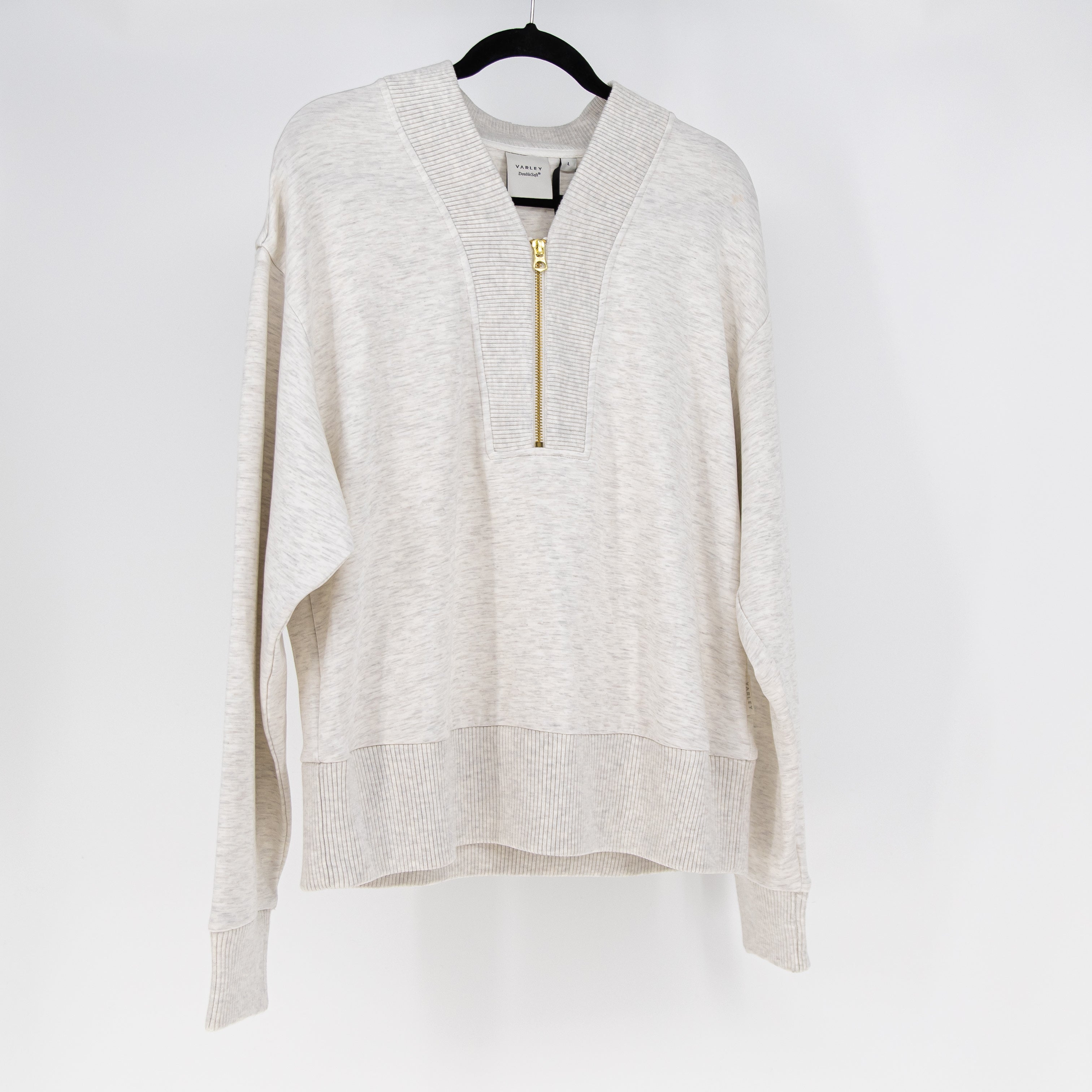NEW Varley Women's Sally Half Zip Pullover Stretch Knit Sweater Ivory Marl Large