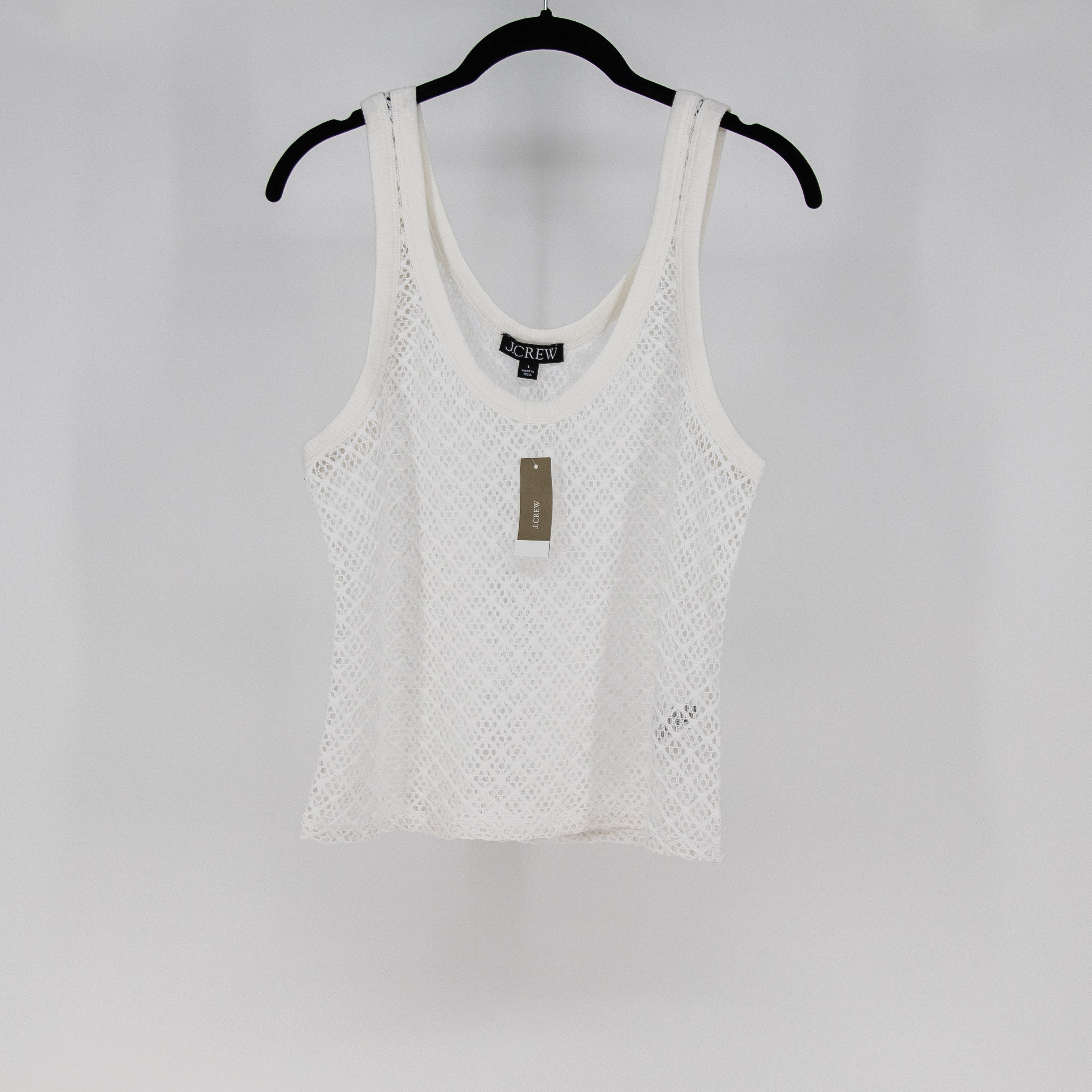 NEW J. Crew Crochet Knit Semi Sheer Scoop Neck Sleeveless Tank Top White Large