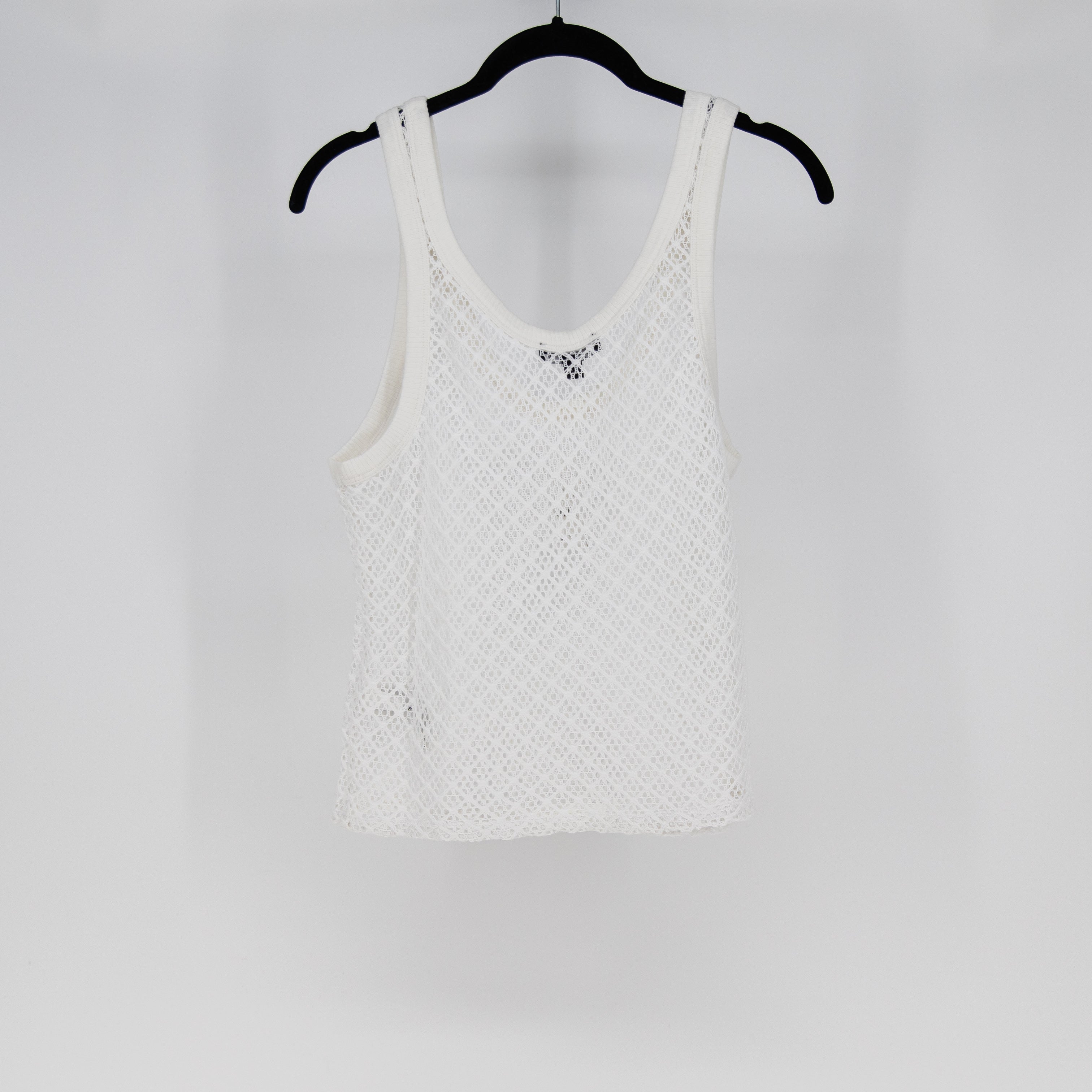 NEW J. Crew Crochet Knit Semi Sheer Scoop Neck Sleeveless Tank Top White Large