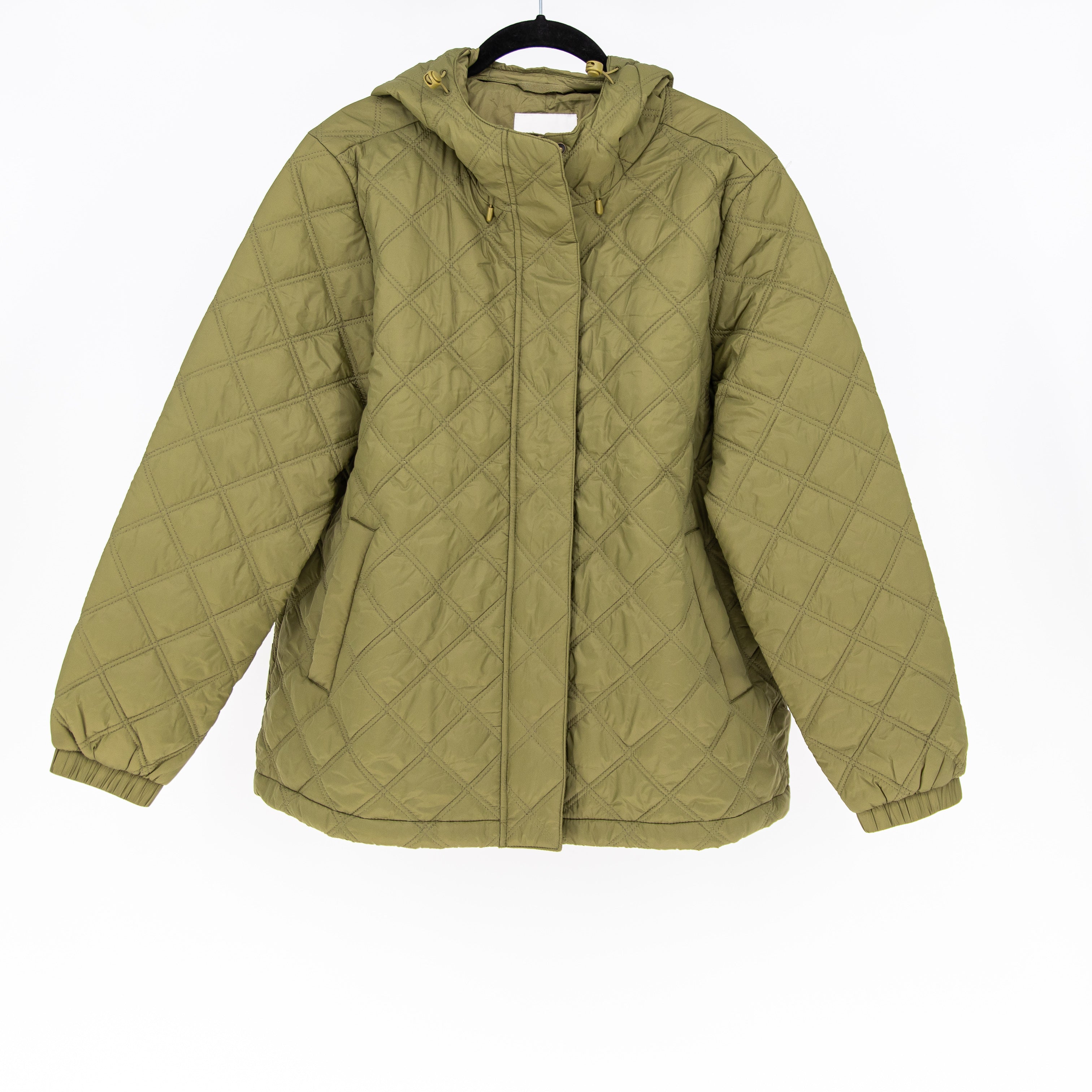Madewell Women's Airpuff Quilted Packable Puffer Full Zip Hooded Jacket Green M