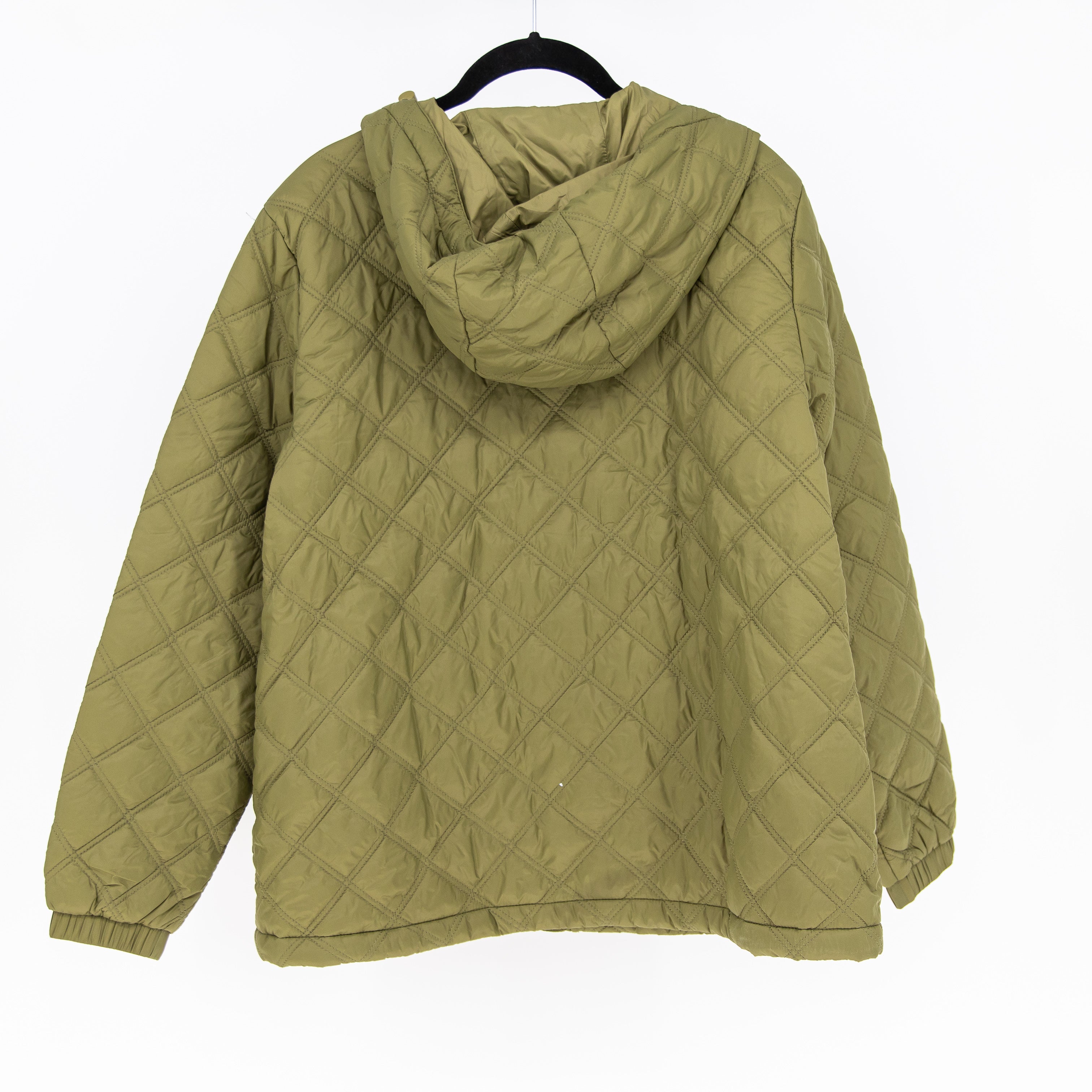 Madewell Women's Airpuff Quilted Packable Puffer Full Zip Hooded Jacket Green M
