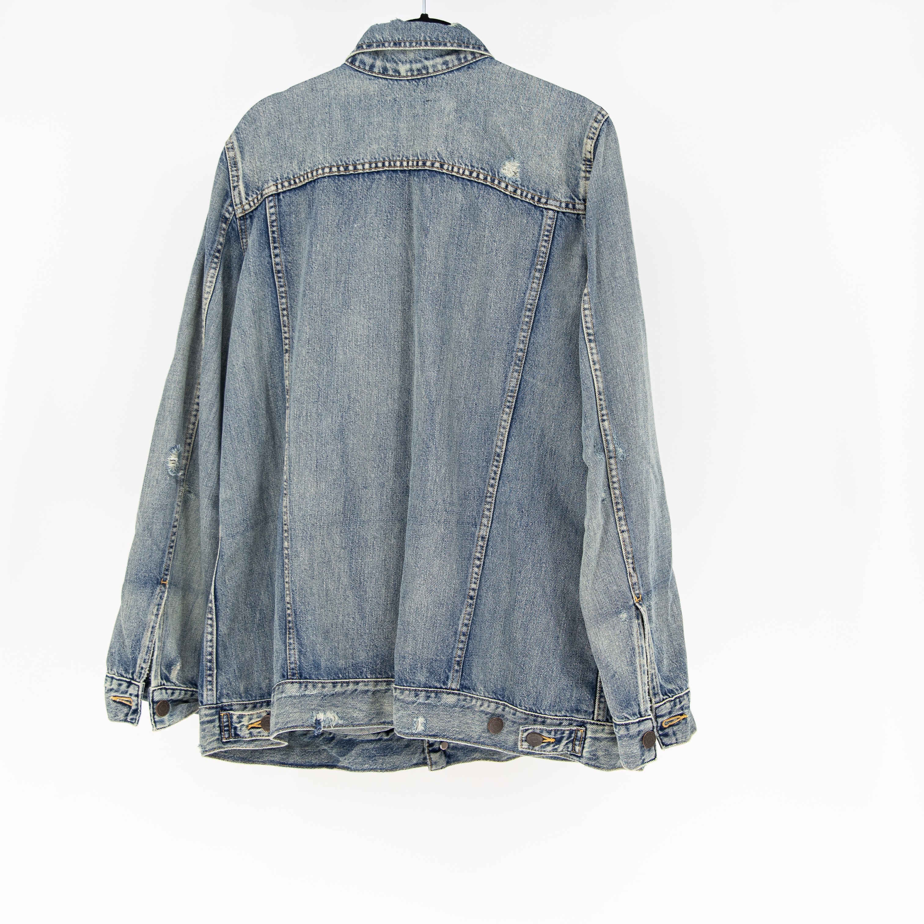 Able Women's Cotton Lyocell Distressed Faded Denim Jean Jacket Medium