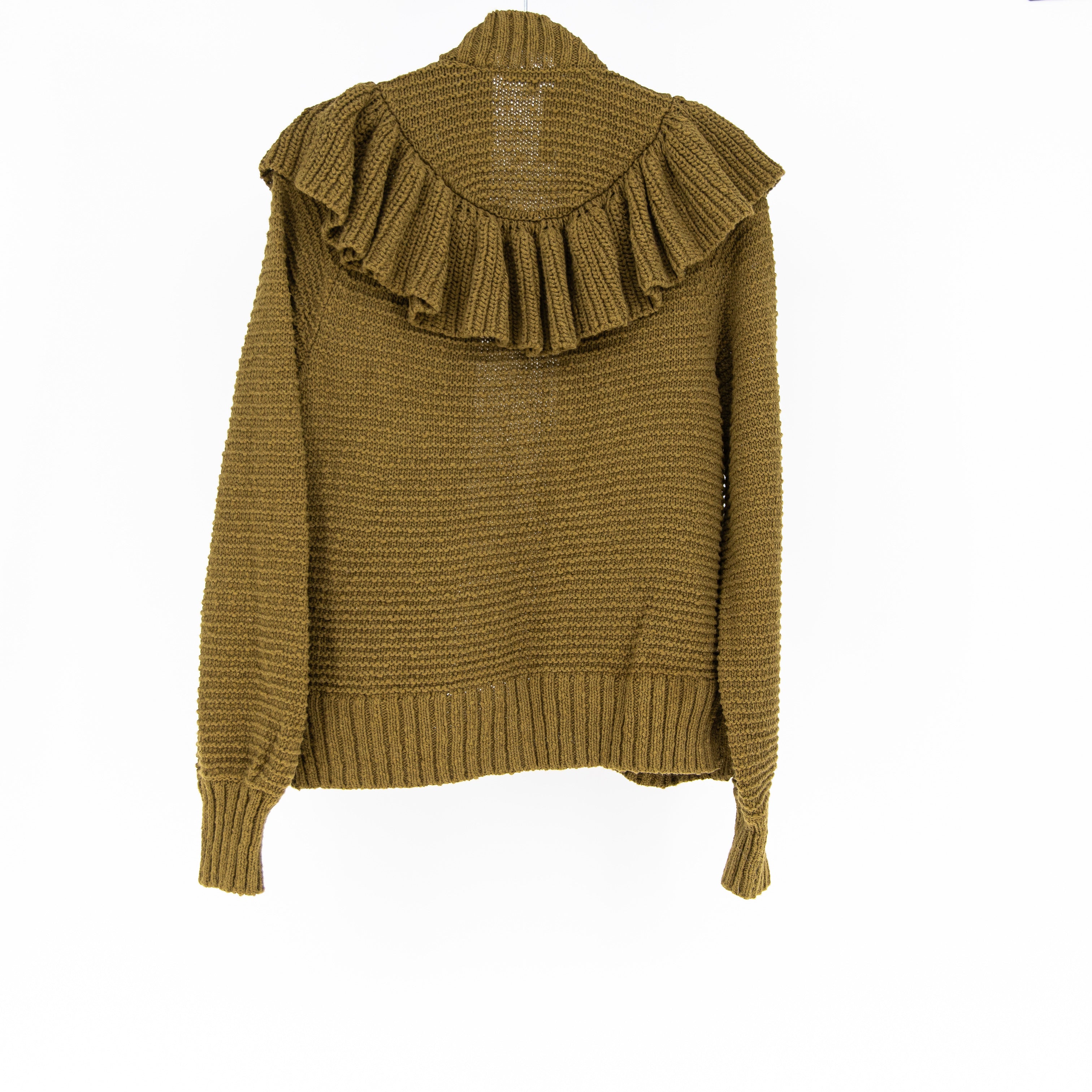 NEW Madewell Cotton Ruffle Frill Open Front Cardigan Sweater Golden Spinach S