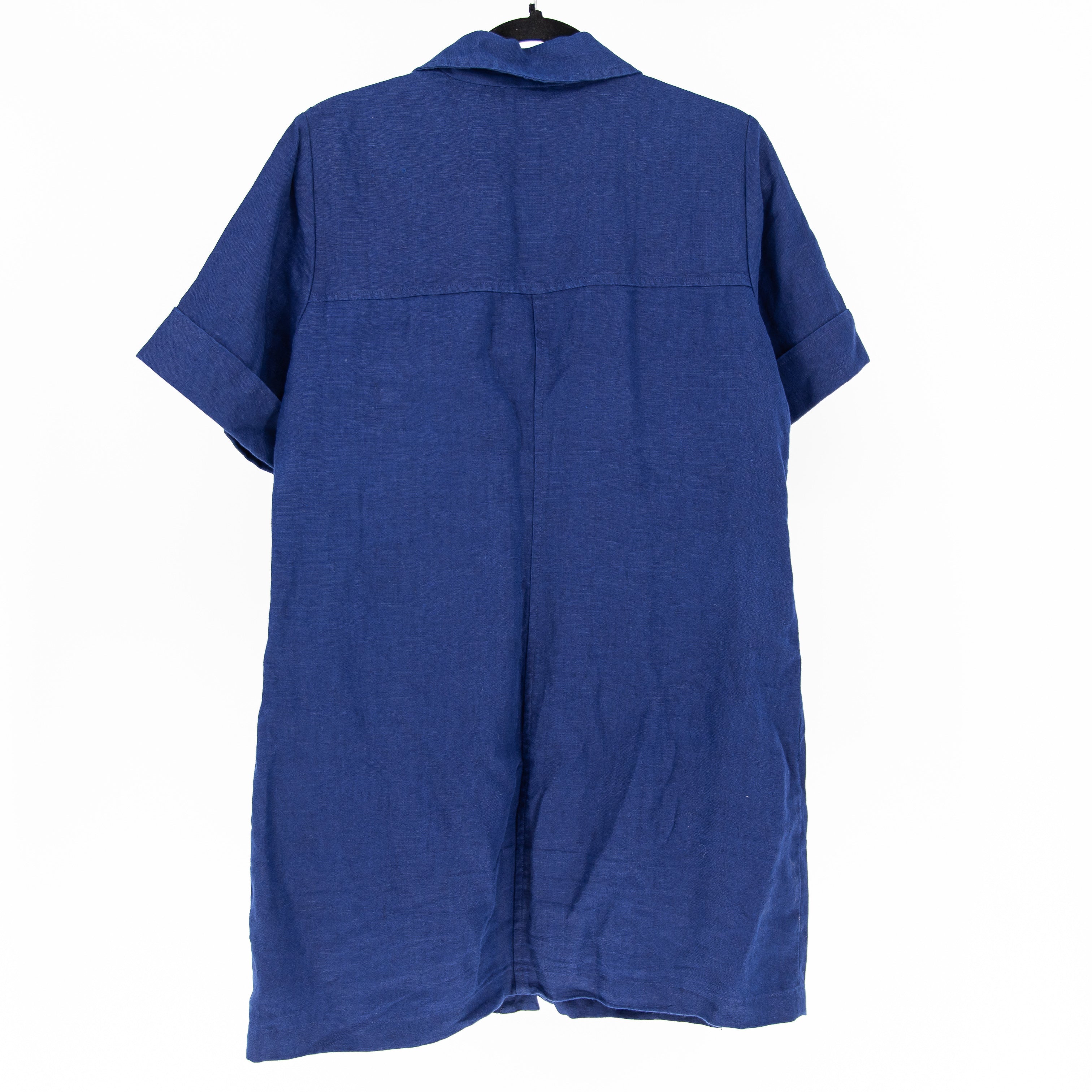 J. Crew Women's Gamine Linen Collared Button Front Mini Shirt Dress Navy Blue 8