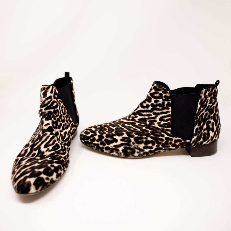 J. Crew Low Calf Hair Ankle Pull On Flat Booties Shoes Cheetah Leopard 9.5