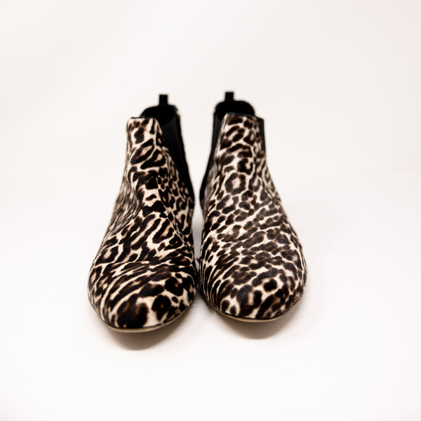 J. Crew Low Calf Hair Ankle Pull On Flat Booties Shoes Cheetah Leopard 9.5