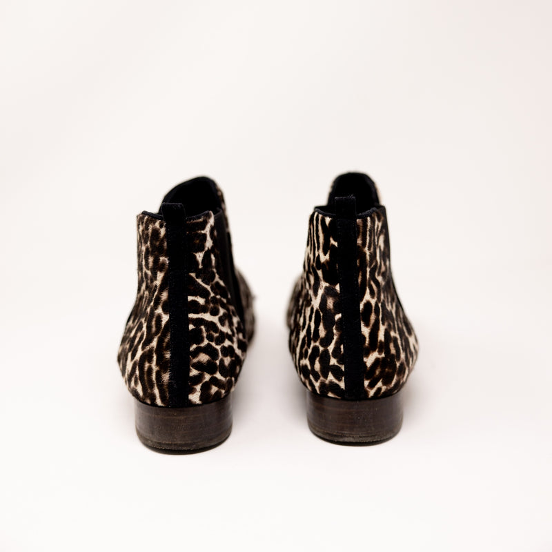 J. Crew Low Calf Hair Ankle Pull On Flat Booties Shoes Cheetah Leopard 9.5