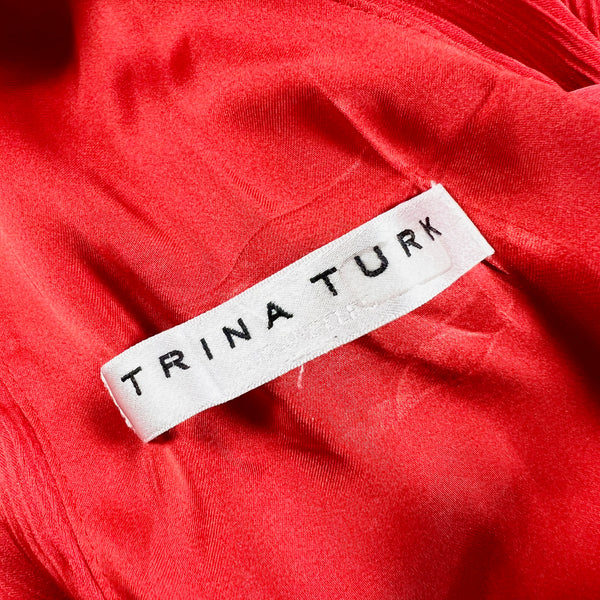 Trina Turk Immeasurable Chiffon Tiered High Neck Pullover Midi Dress Lava Red M