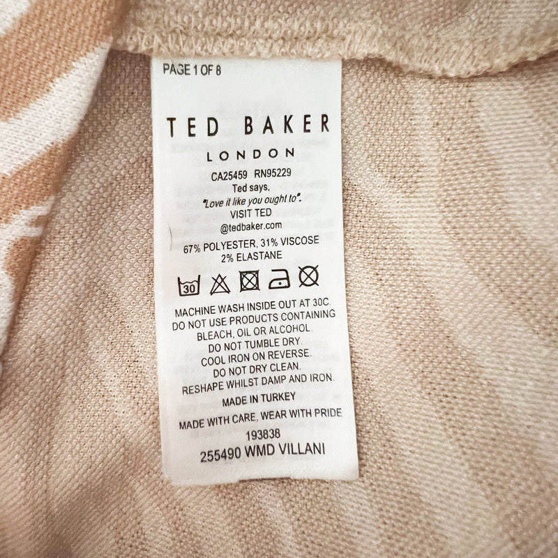 NEW Ted Baker Villani Long Sleeve Bodycon Sweater Knit Zebra Midi Dress Camel 6
