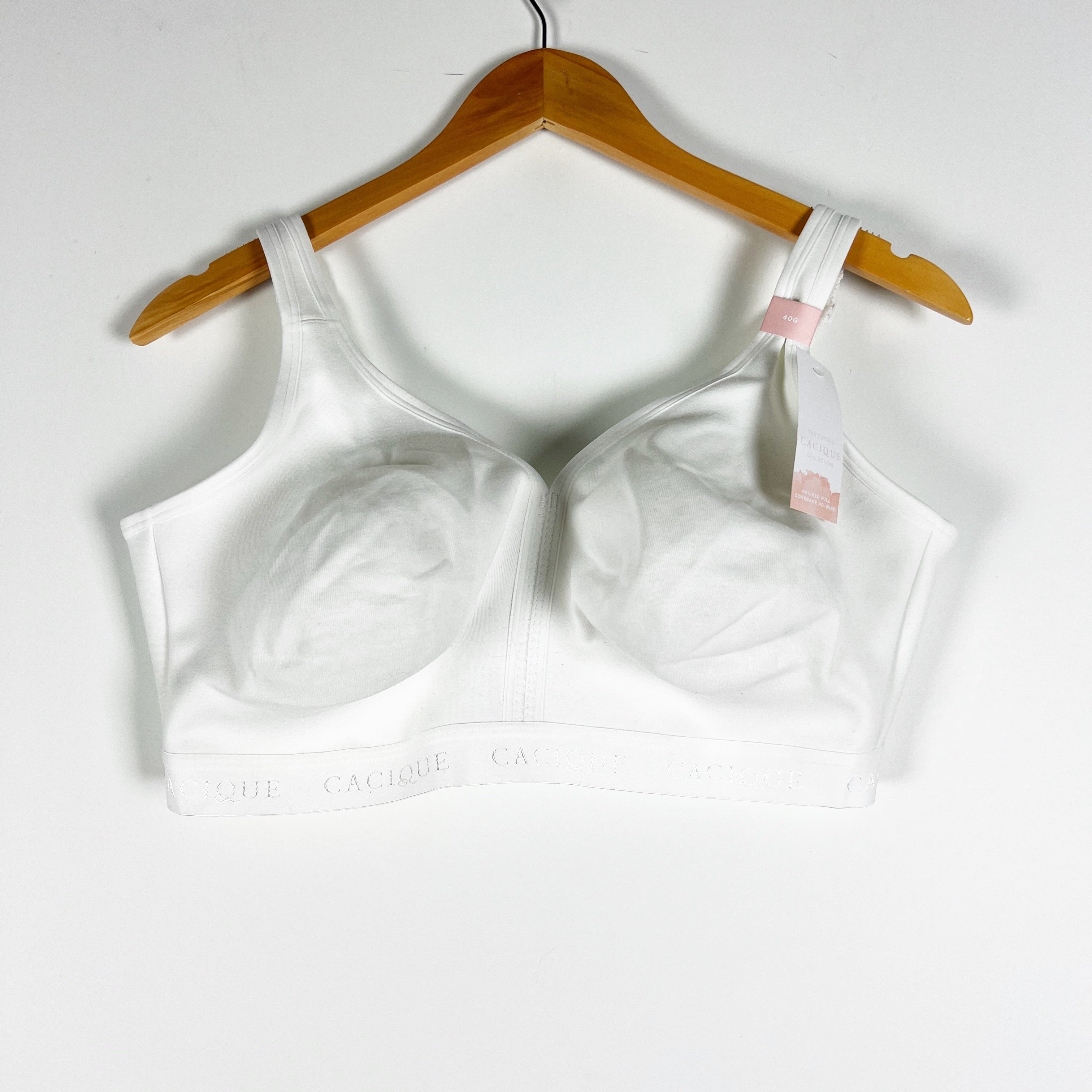 NEW Cacique Cotton Unlined No Wire Supportive Bra Plus Size White 40G