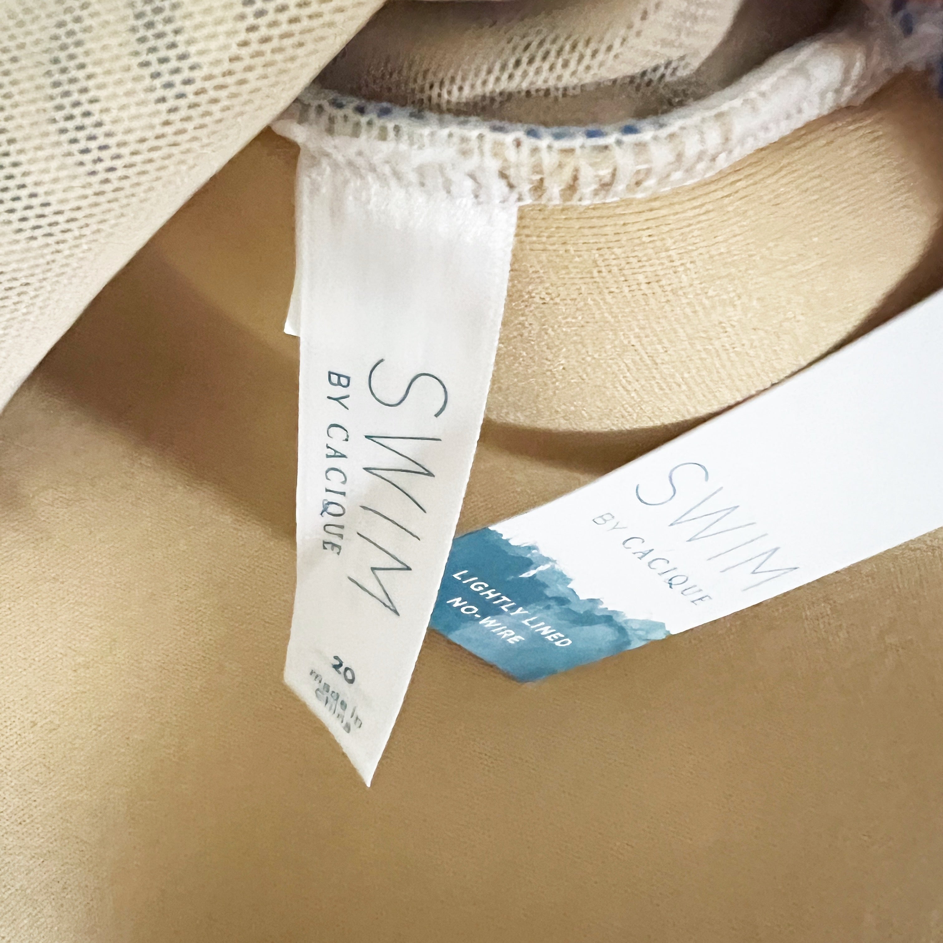 NEW Cacique Blue White Stripe Seersucker Ruffle Tankini Bathing Suit Swim Top 20