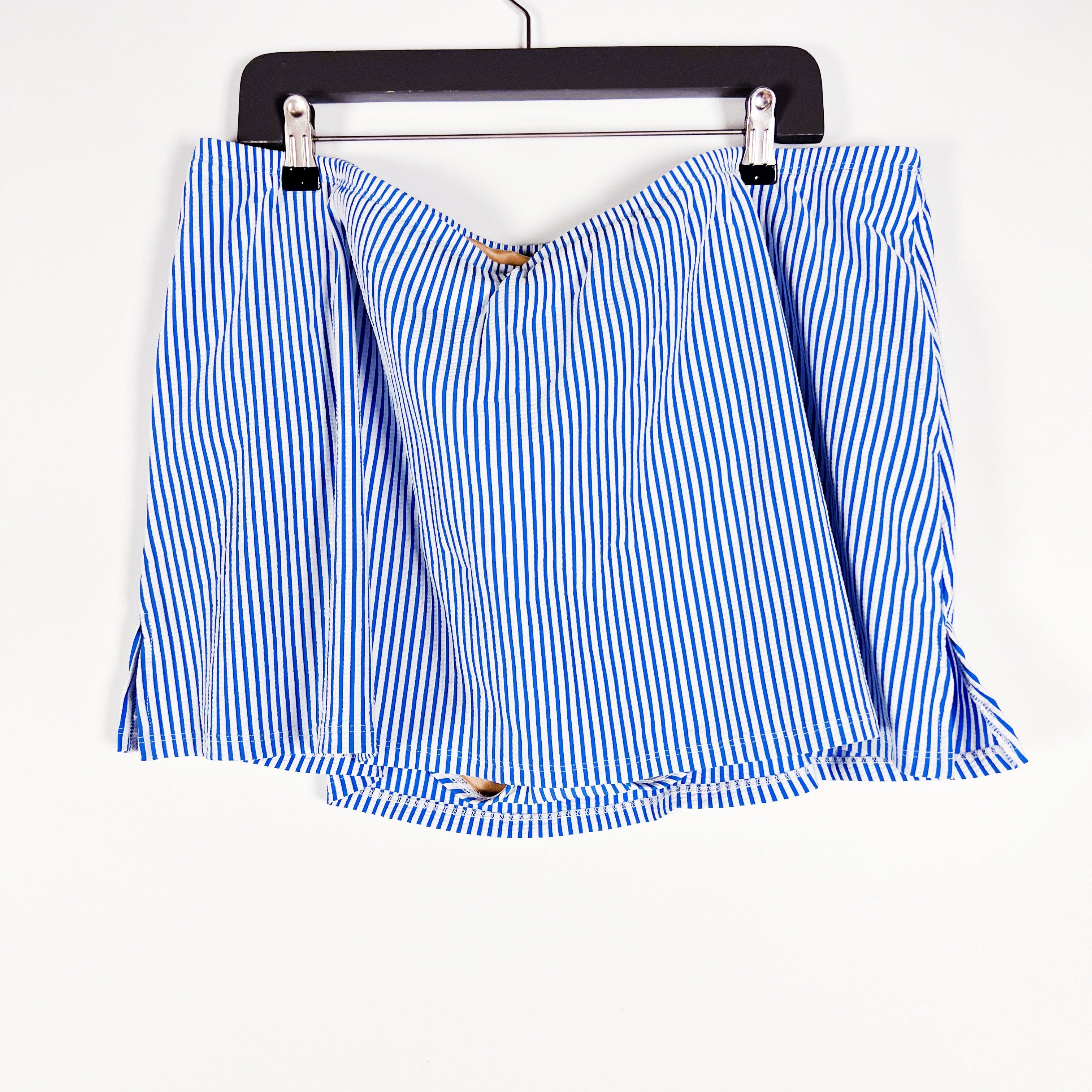 NEW Cacique Blue White Stripe Seersucker Swim Bathing Suit Bikini Skort Skirt 20