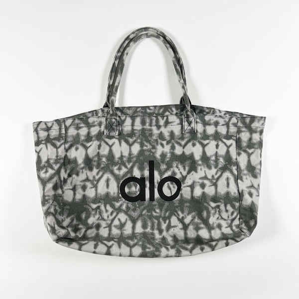 Alo Yoga Cotton Gray White Tie Dye Print Pattern Oversize Gym Tote Bag Purse
