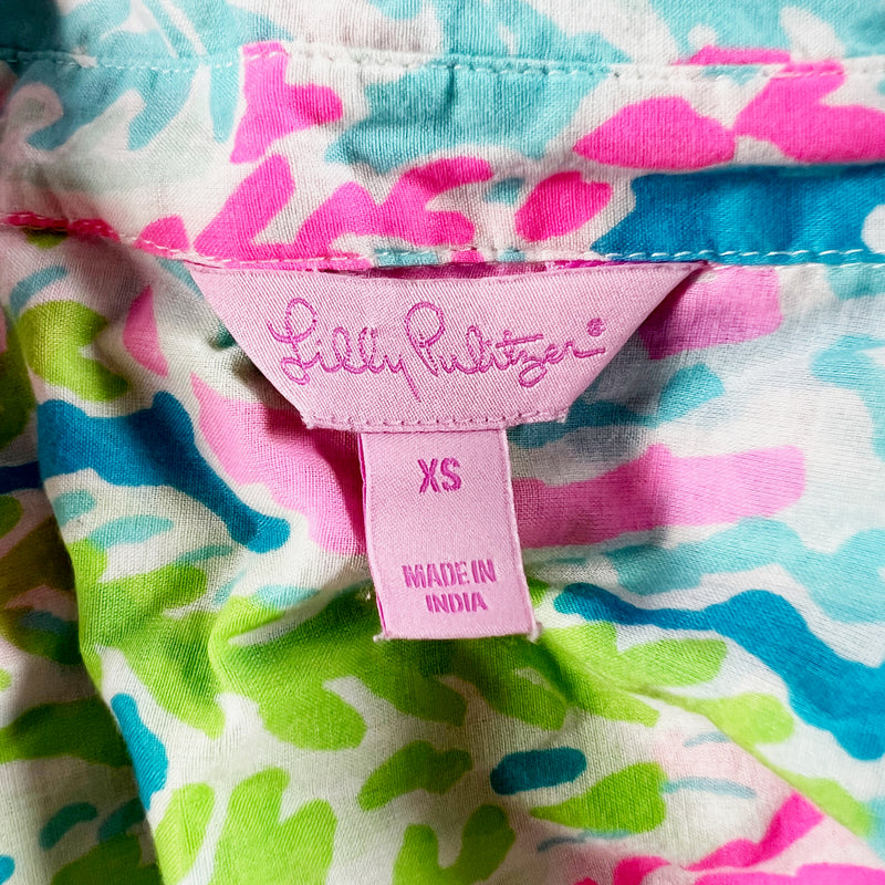 Lilly Pulitzer Captiva Tunic Cotton Collared Button Front Let's Cha Cha Print XS