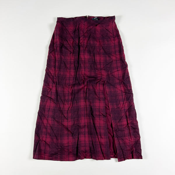 Paige Delfina Soft Plaid Tartan Print Side Slit Mid Rise Pull On Midi Skirt S