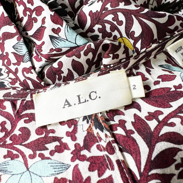 A.L.C. Stephanie Silk Chiffon V Neck Short Sleeve Belted Pullover Midi Dress 2