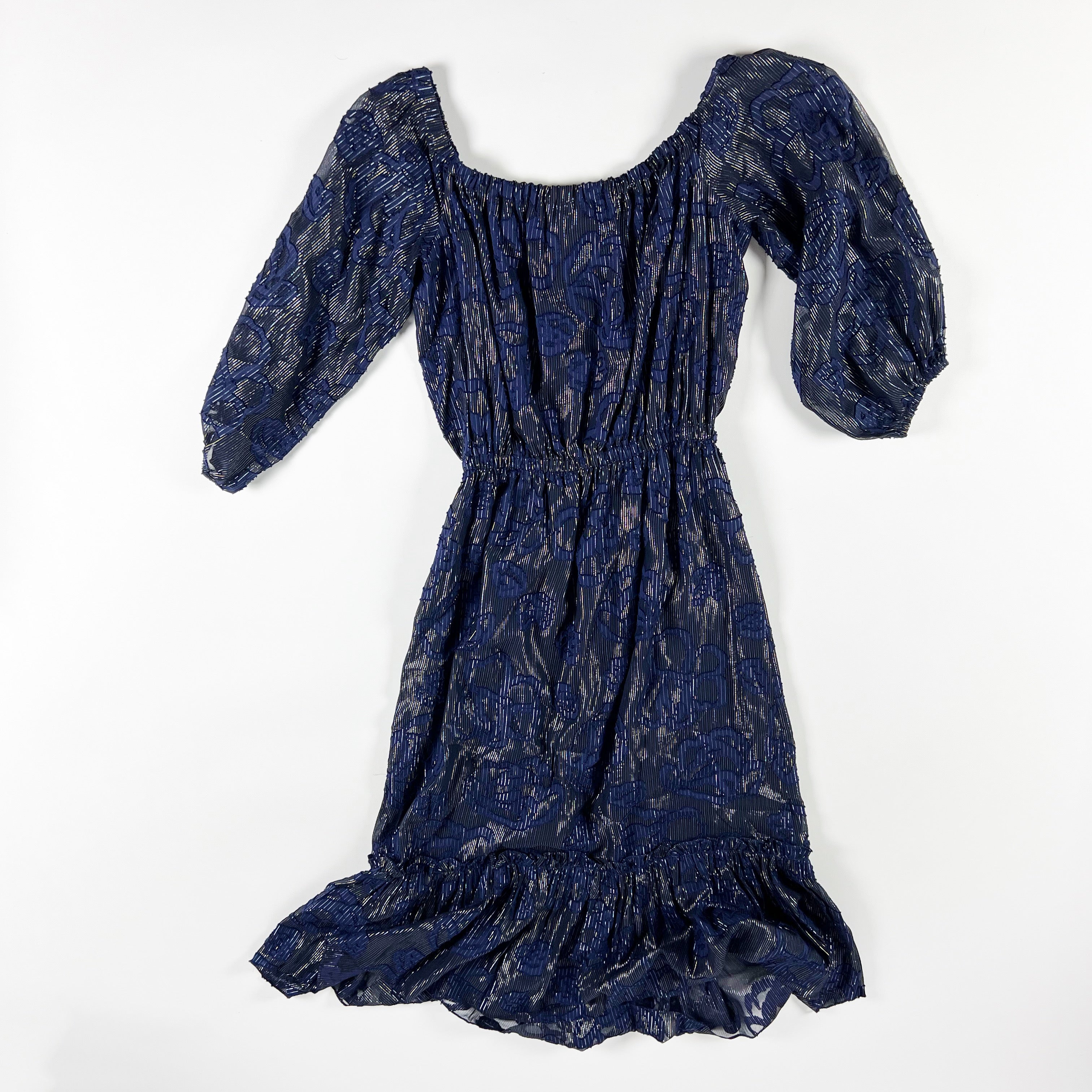 Shoshanna Tabitha Silk Cotton Blend Metallic Floral Flower Off Shoulder Dress 2