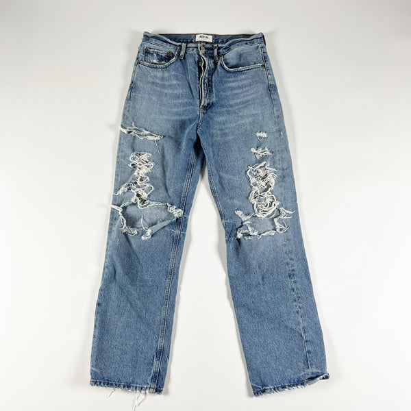 Agolde 90's Mid Rise Loose Fit Straight Leg Cotton Distressed Denim Jeans Major