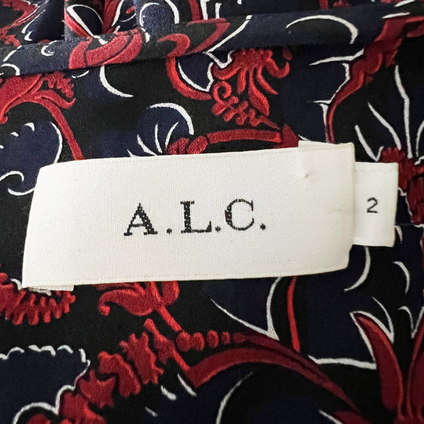 A.L.C. Silk Chiffon Red Blue Floral Flower Print Pattern Tie Waist Mini Dress 2