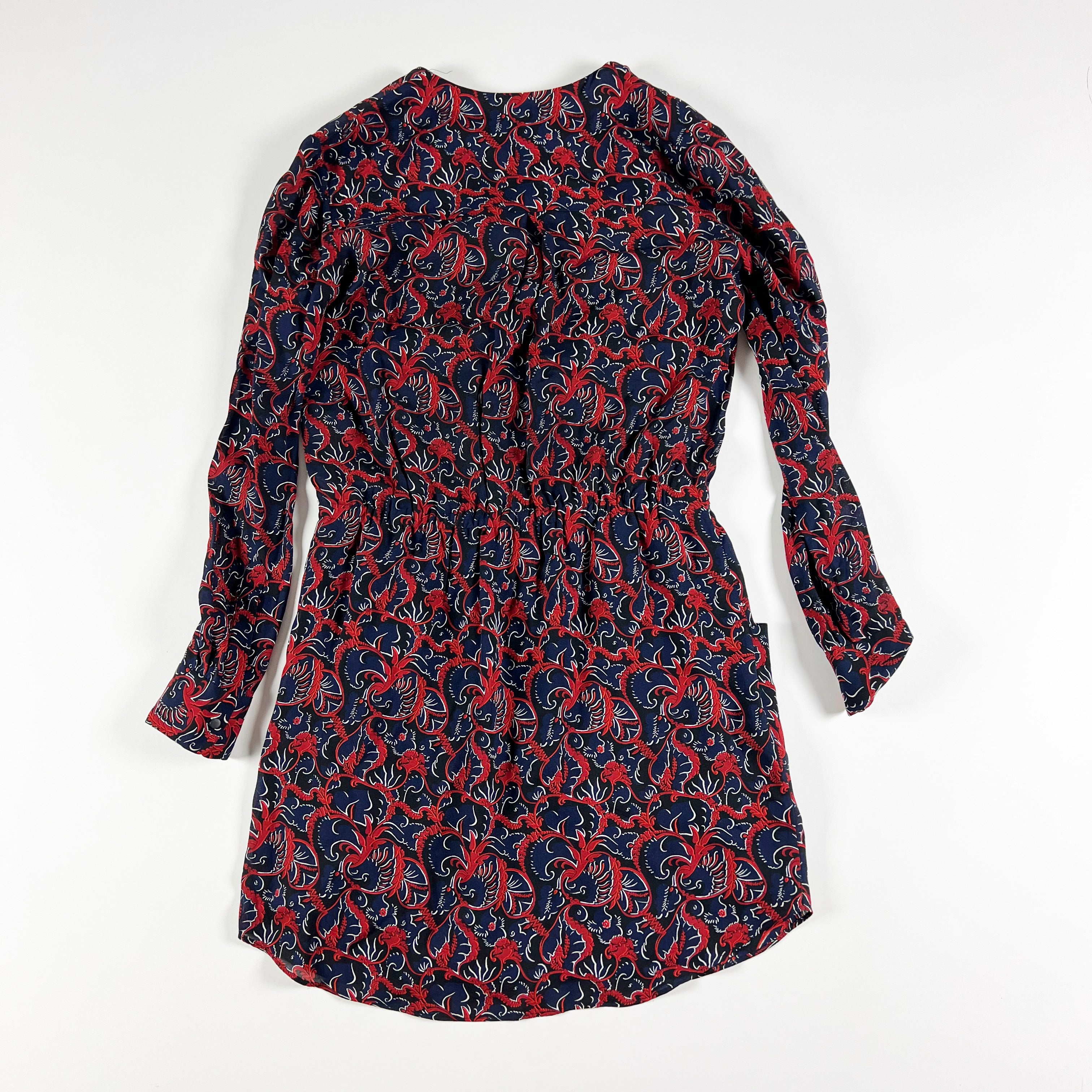 A.L.C. Silk Chiffon Red Blue Floral Flower Print Pattern Tie Waist Mini Dress 2