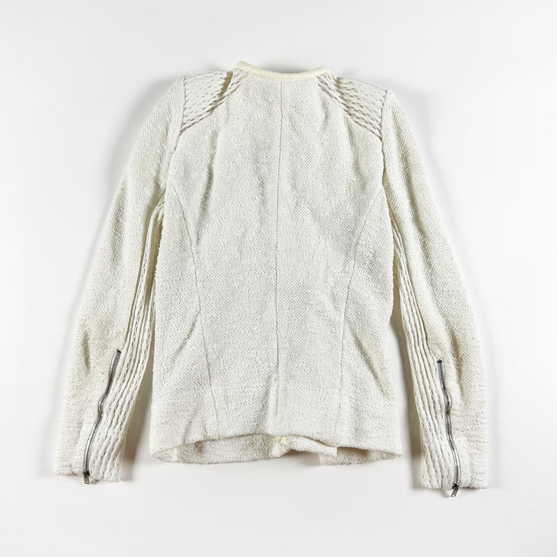 IRO Hurley Cotton Stretch Crochet Knit Genuine Lamb Leather Trim Blazer Jacket 6