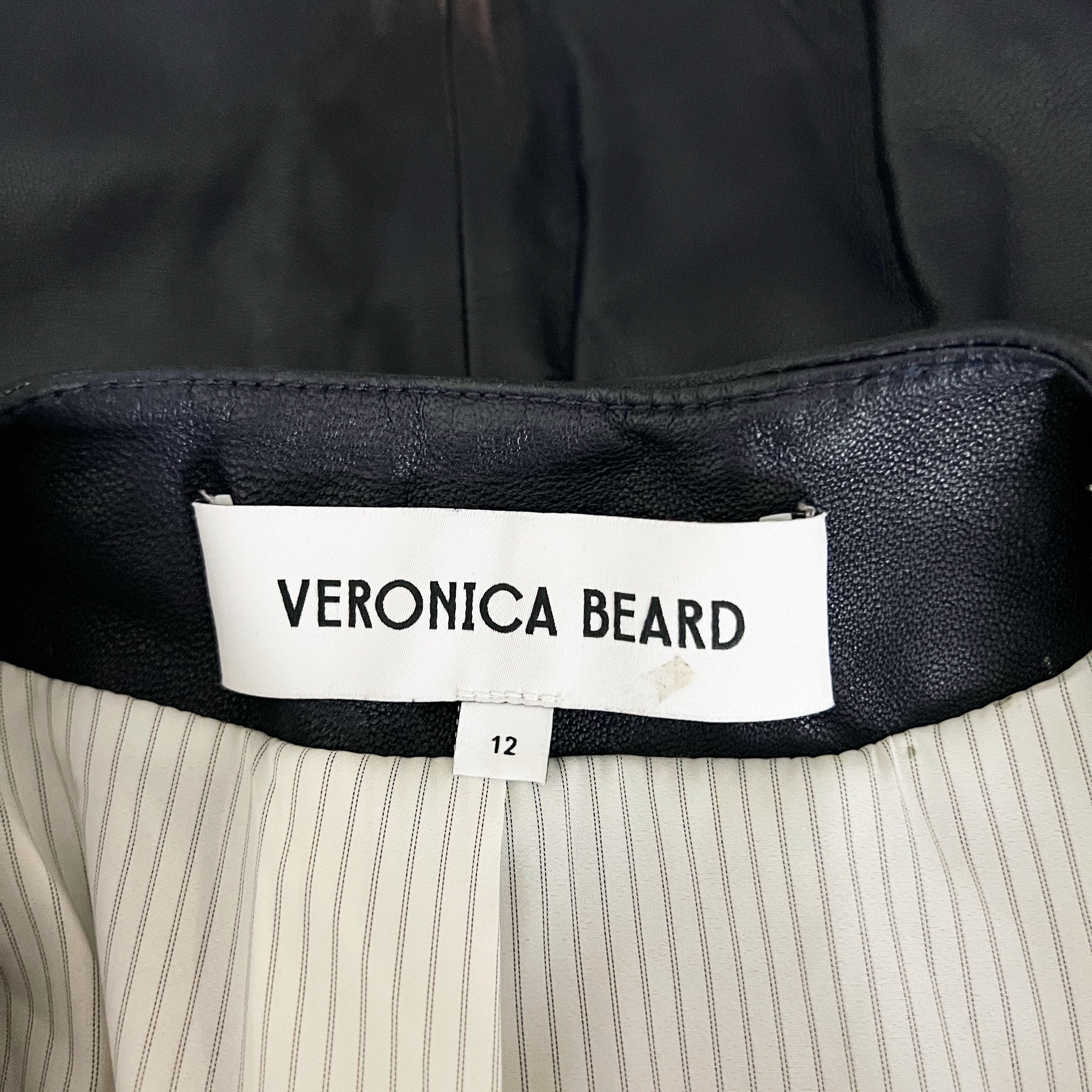 Veronica Beard Winslow Genuine Leather Double Breasted Blazer Jacket Navy Blue