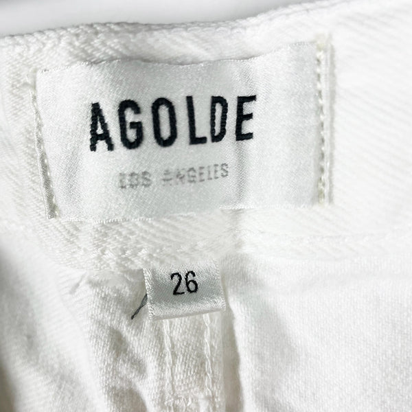 Agolde Denim Parker Long High Waisted Button Fly Cotton Jeans Panna Cotta White