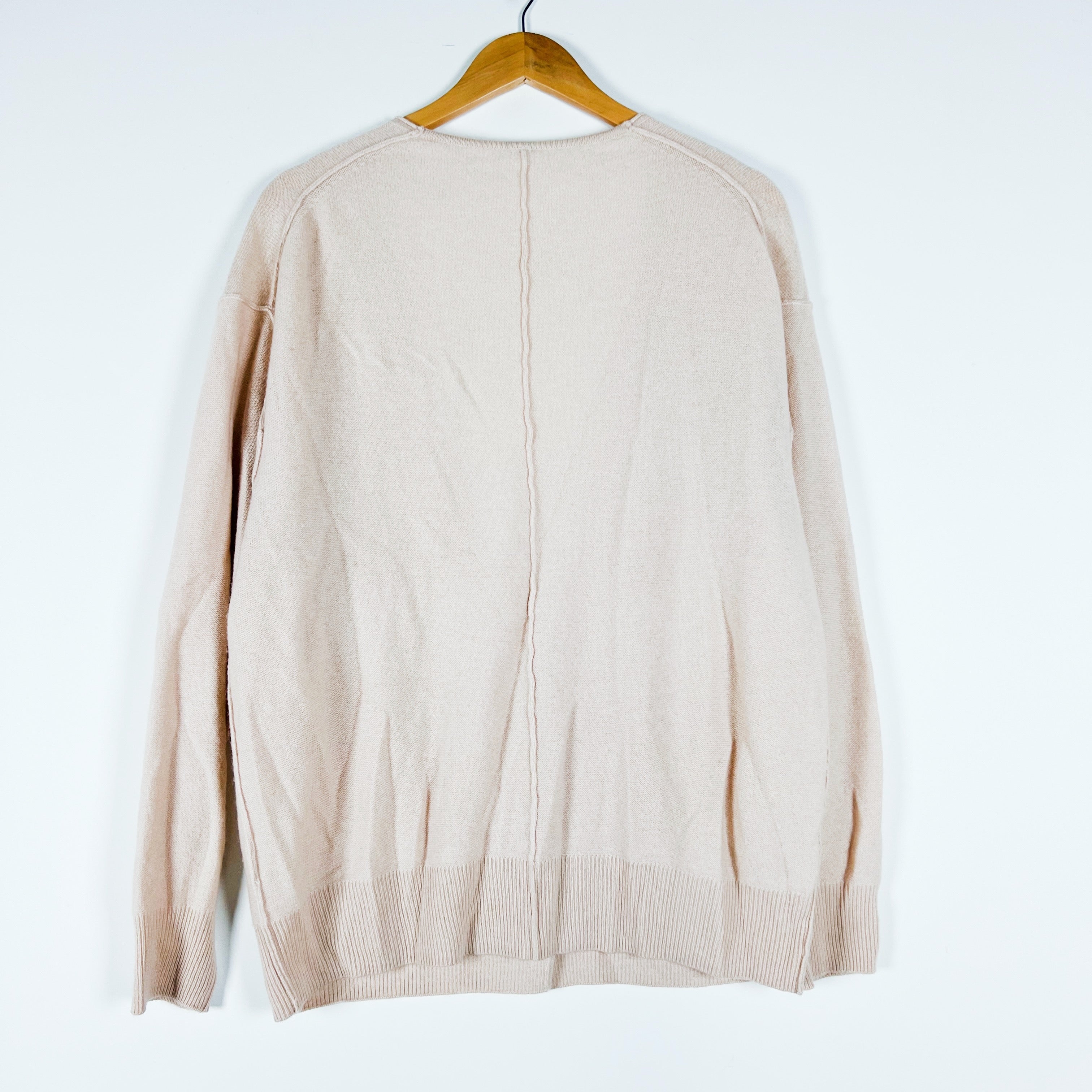 Free People School Boy Cashmere Knit Stretch Button Front Cardigan Sweater Beige