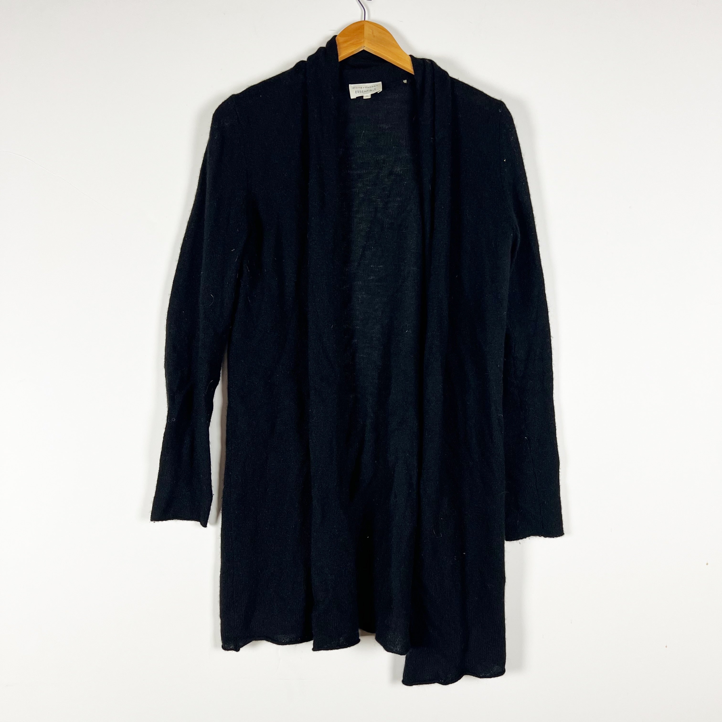 White + Warren Essentials Trapeze 100% Cashmere Knit Cardigan Sweater Black S