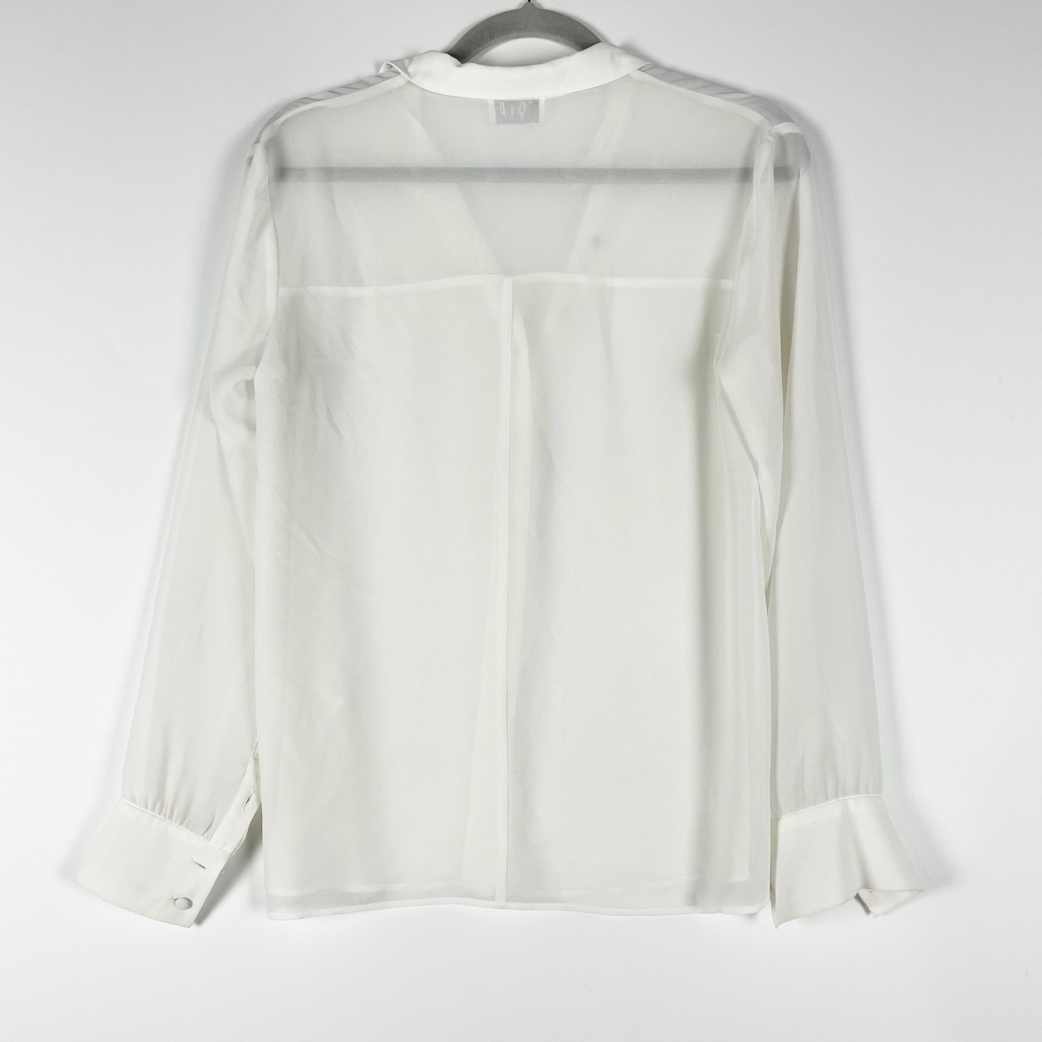 SONIA Sonia Rykiel Chiffon Semi Sher Collared Long Sleeve Blouse Shirt Top White