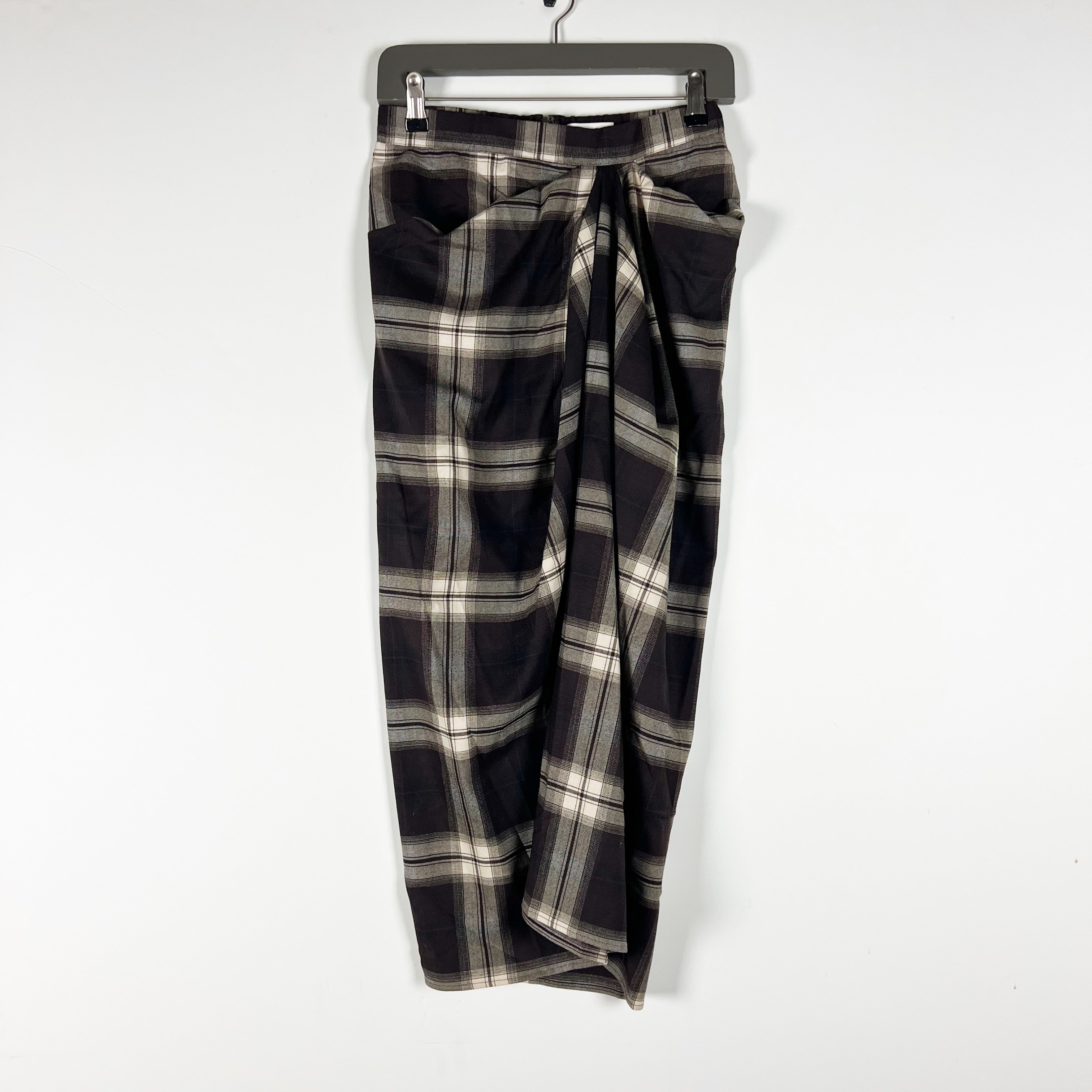 NEW COS Draped Check Plaid Print Pattern Wool Blend Midi Skirt Brown 4