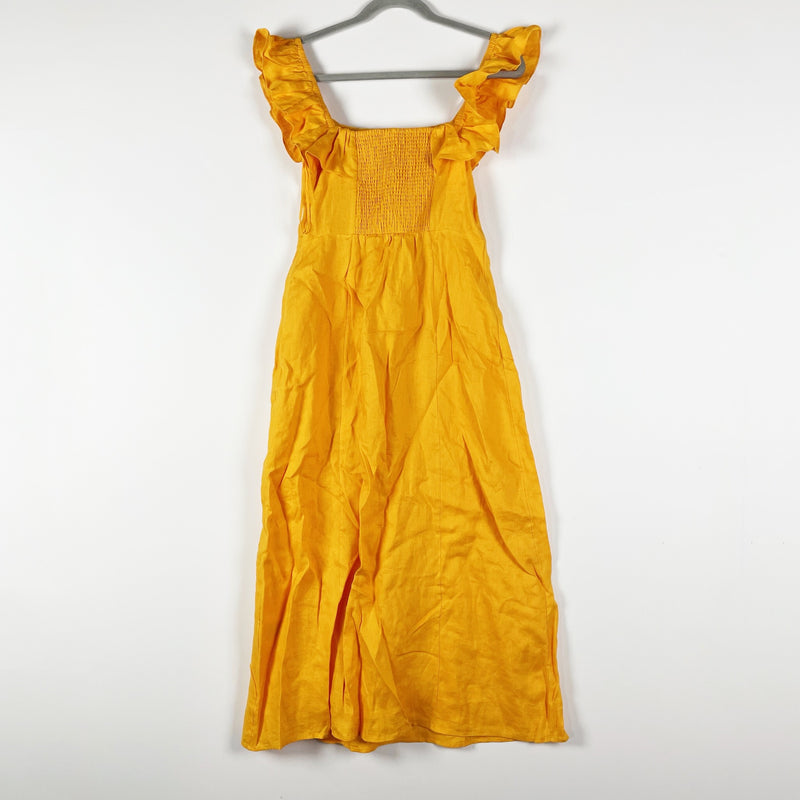 NEW &amp; Other Stories Linen Square Ruffle Neck A Line Midi Dress Yellow 4