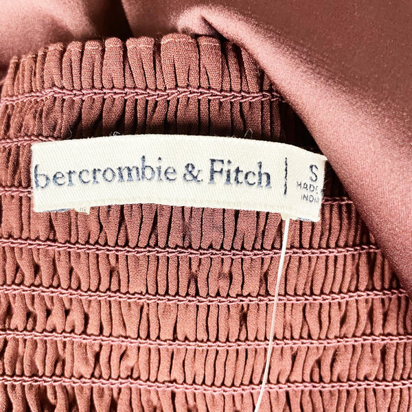 NEW Abercrombie &amp; Fitch Satin Halter Neck Smocked Back Cropped Tank Top Brown S