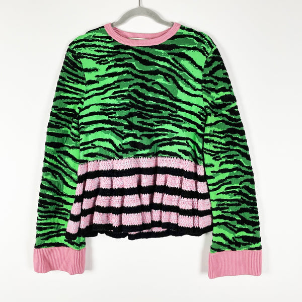 Kenzo x H&amp;M Wool Blend Knit Stretch Green Pink Black Zebra Animal Print Sweater