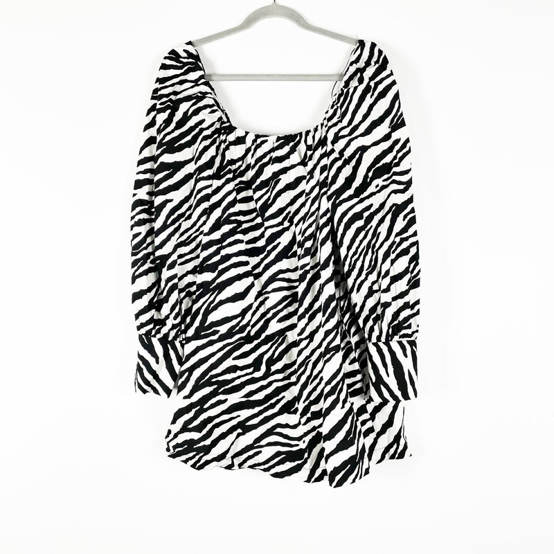 Zara Cotton Square Neck Zebra Animal Print Pattern Pullover Mini Dress Small