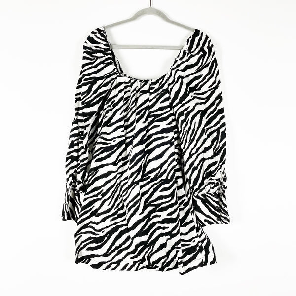 Zara Cotton Square Neck Zebra Animal Print Pattern Pullover Mini Dress Small