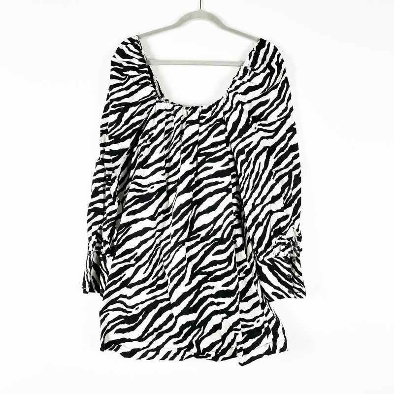 Zara Cotton Square Neck Zebra Animal Print Pattern Pullover Mini Dress Small