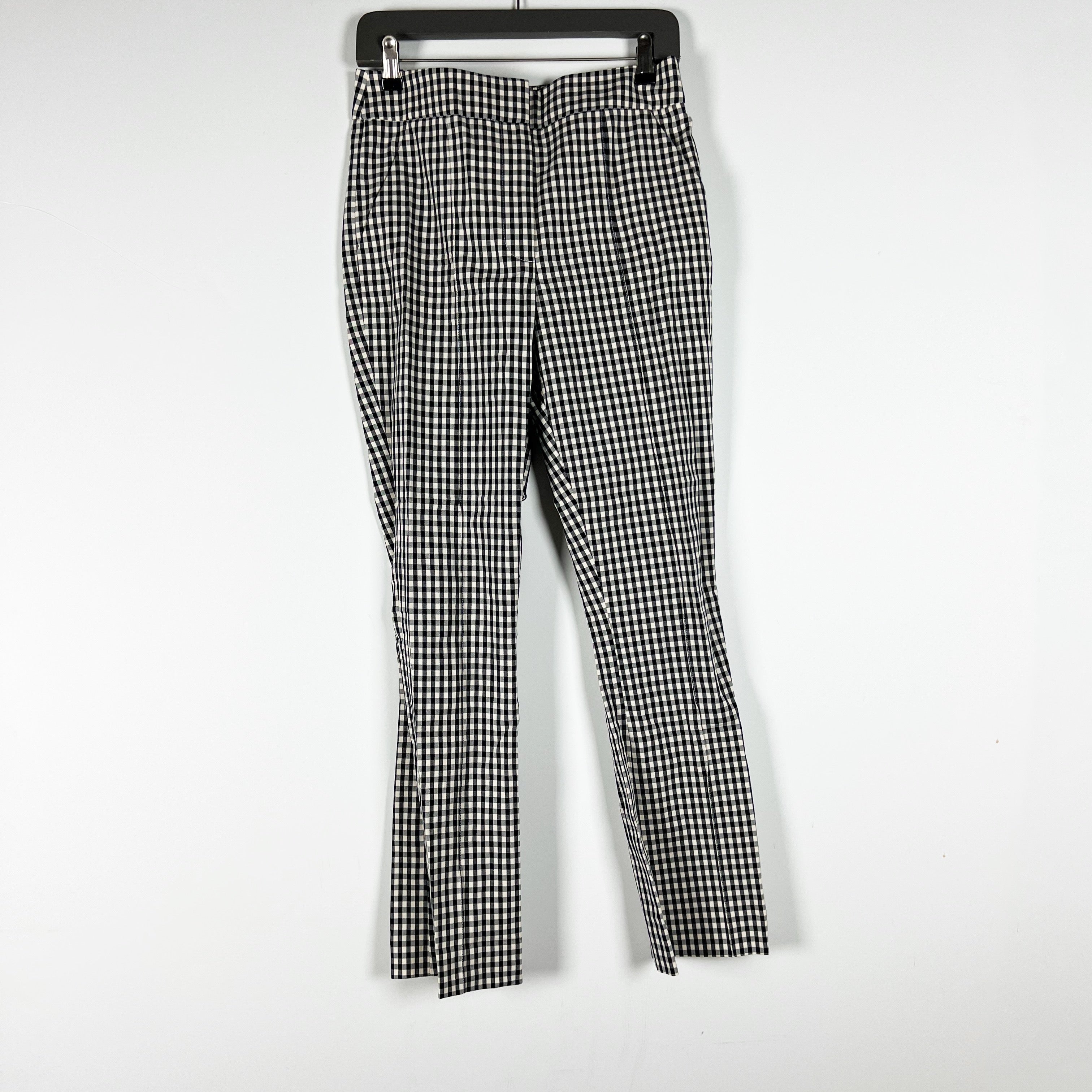 Veronica Beard Tani Pintuck Pleat Cotton Stretch Ankle Crop Black Gingham Pants