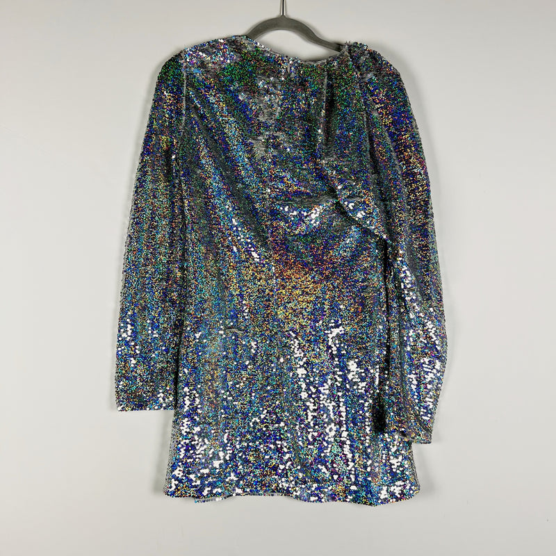 NEW Zara Silver Holographic Metallic Sparkle Sequin Bodycon Cocktail Party Dress