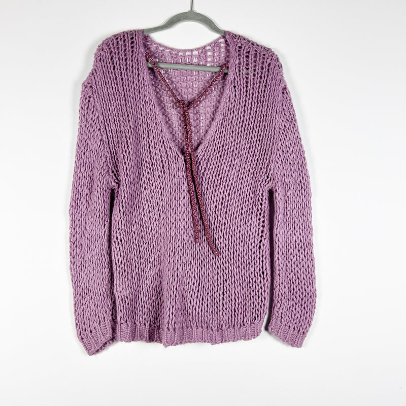 Essentiel Antwerp Made In Italy Mohair Blend Purple Knit Crochet Sweater Small