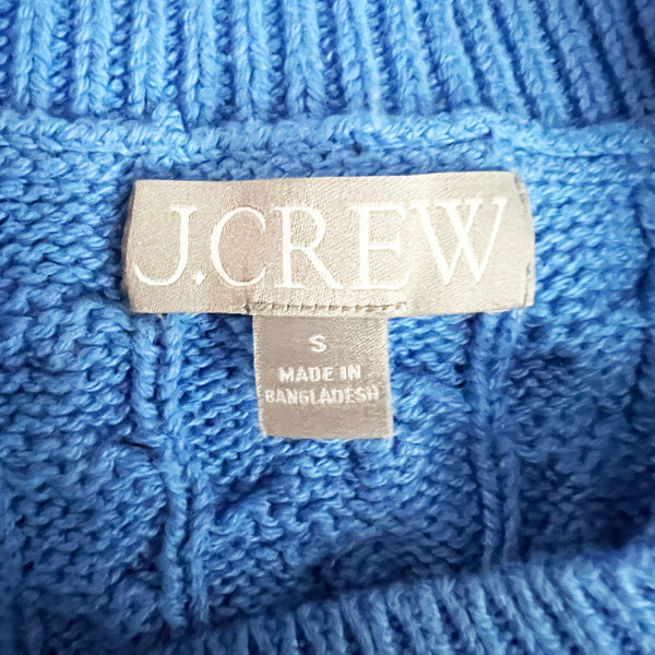 J. Crew Diagonal Cable Knit Stretch Cotton Crew Neck Pullover Sweater Blue Small