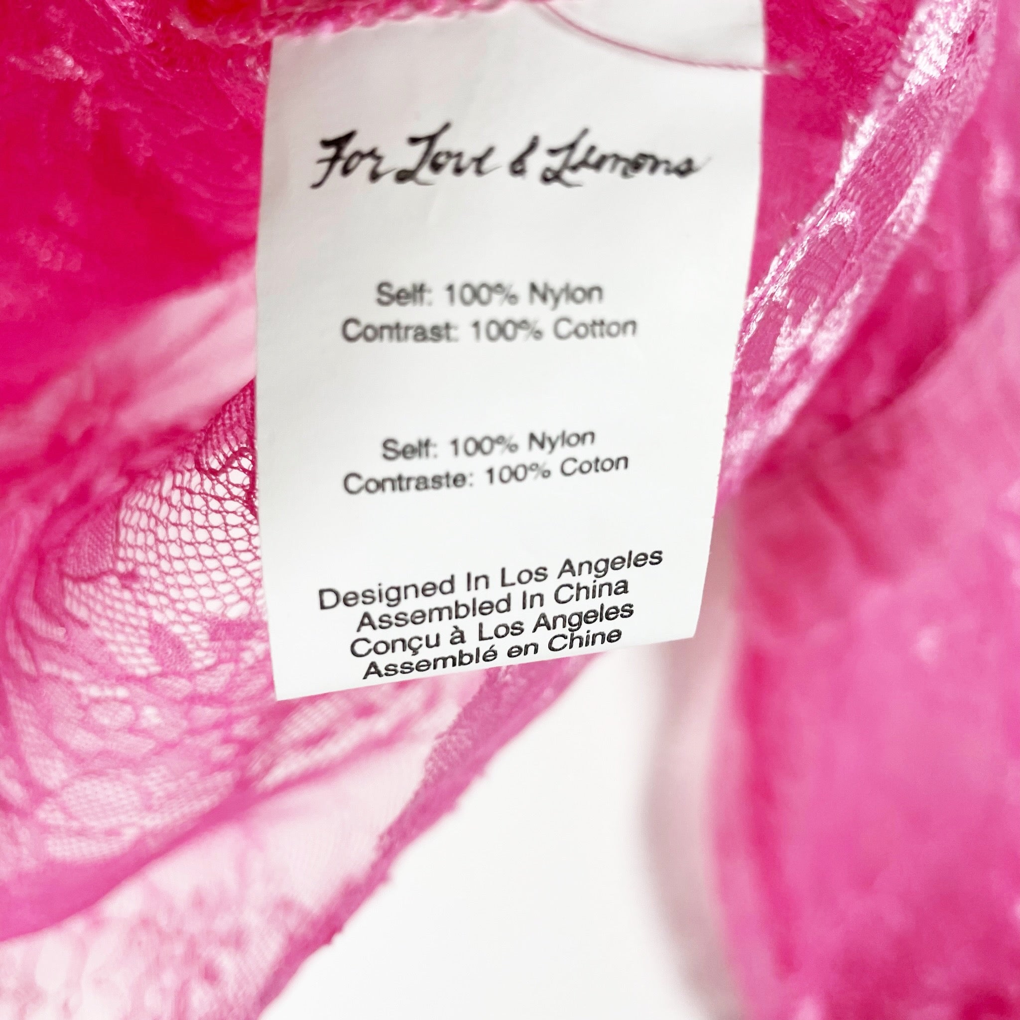 For Love And Lemons Sheer Pink Allover Lace Ruffle Long Sleeve Blouse Hot Pink S