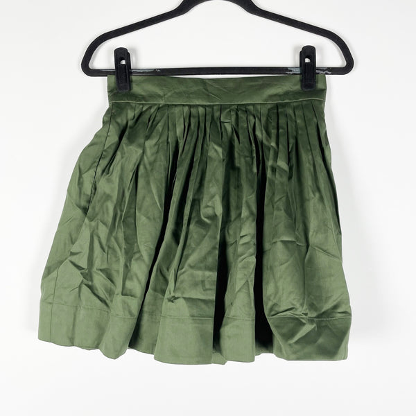 Jeune Otte Lightweight Cotton Weave Pleated Mid Rise Mini Solid Green Skort 4