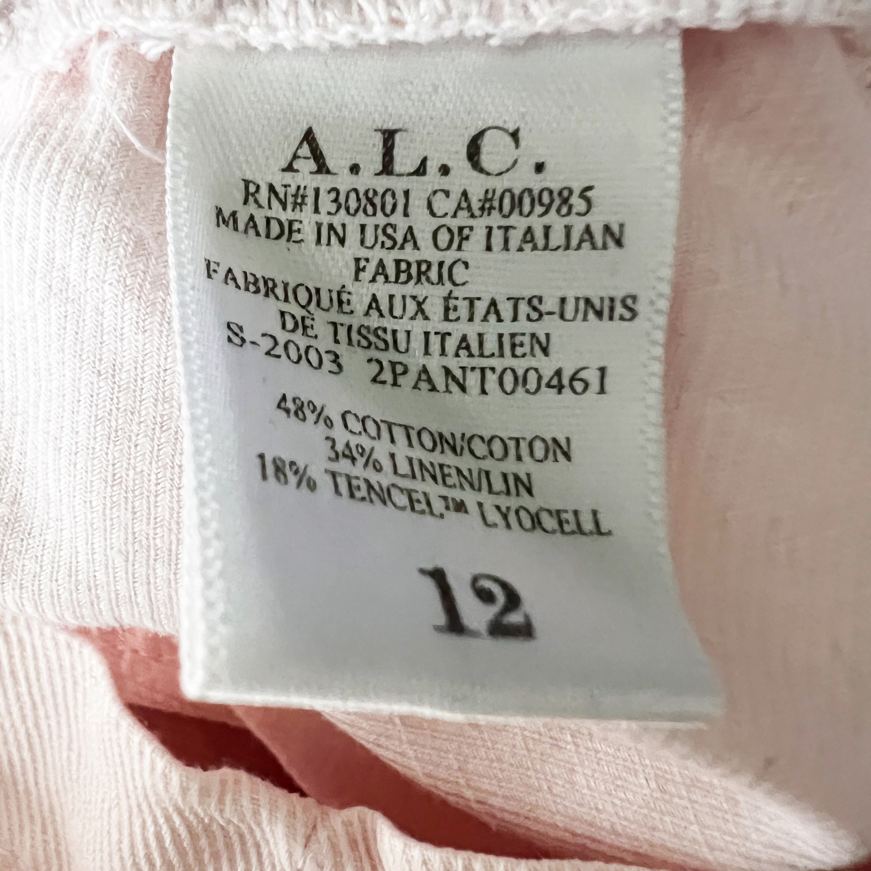 NEW A.L.C. Coburn Paperboy High Waisted Cotton Linen Cargo Fit Pants Morganite