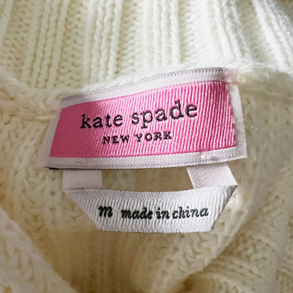 Kate Spade Cotton Cashmere Rib Knit Stretch Roll Neck Pullover Sweater Ivory M