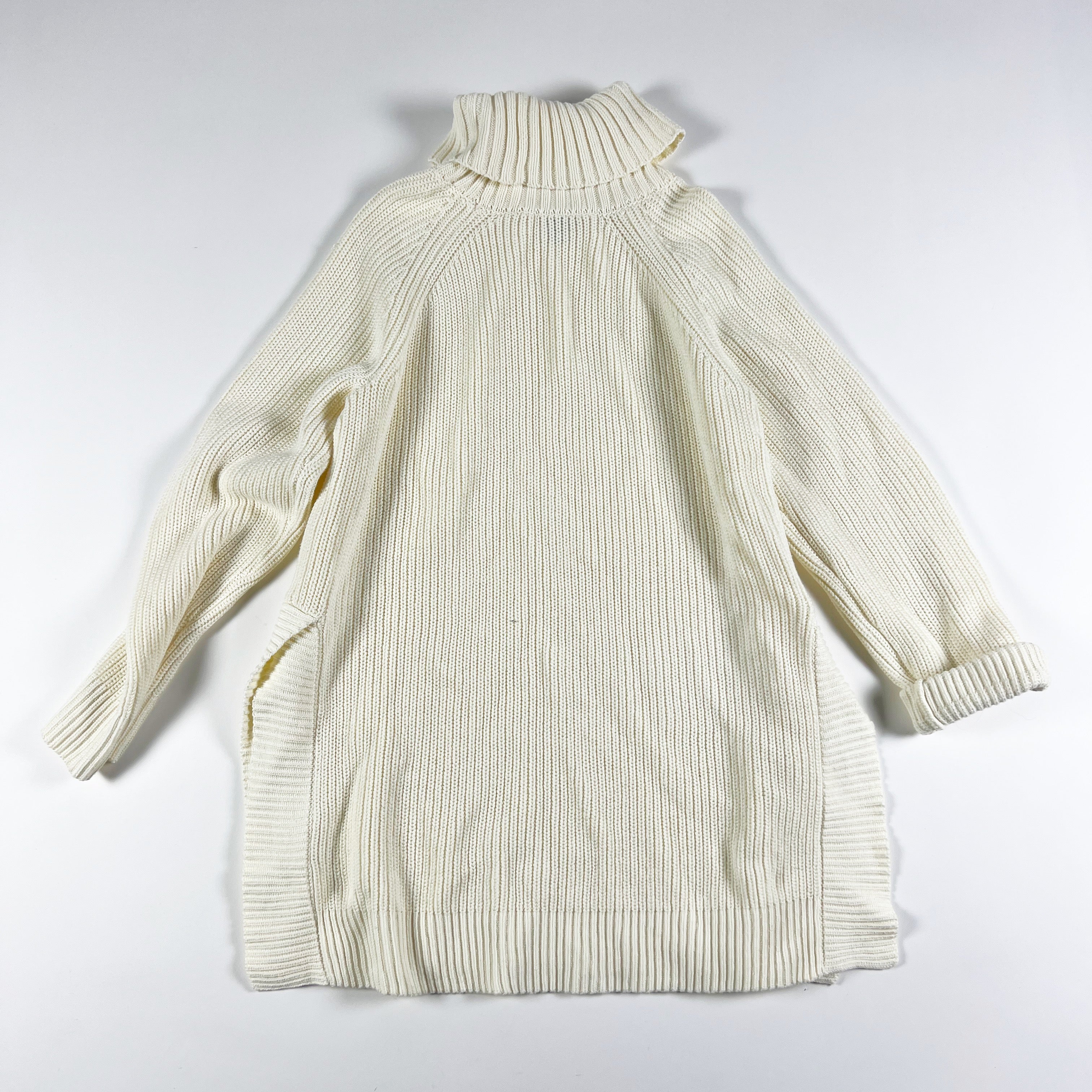 Kate Spade Cotton Cashmere Rib Knit Stretch Roll Neck Pullover Sweater Ivory M