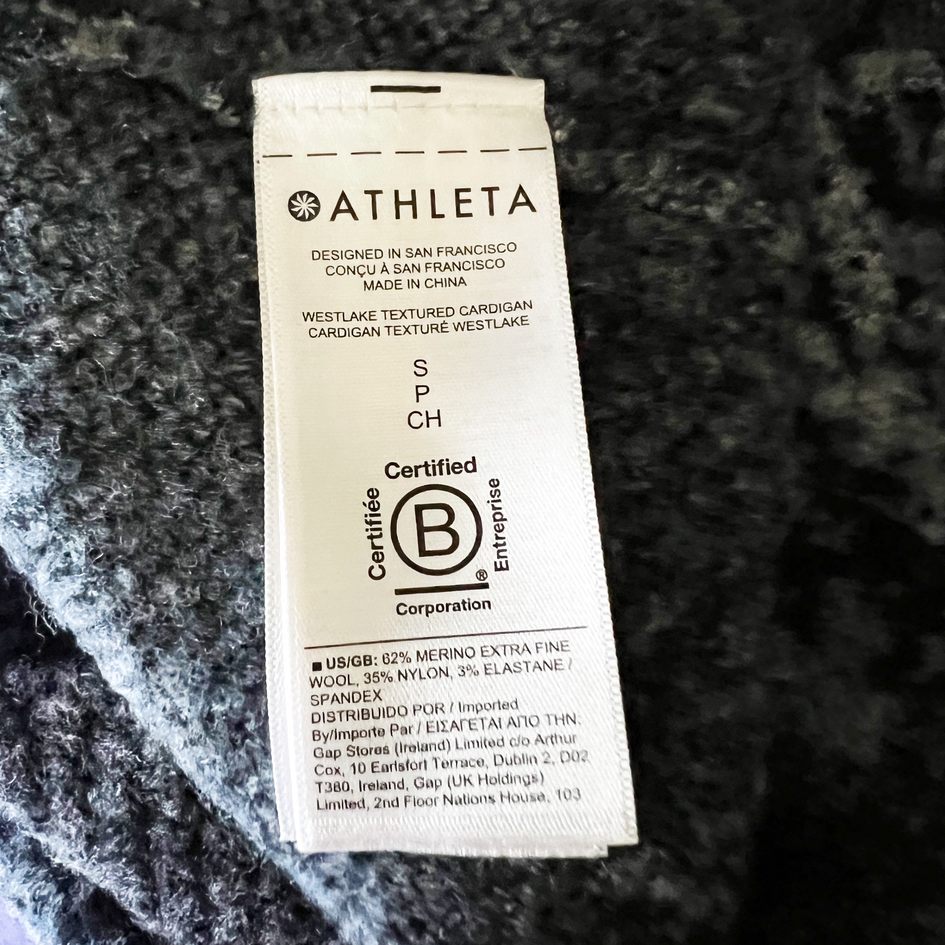 Athleta Westlake Wool Textured Knit Stretch Button Cardigan Sweater Fog Camo S