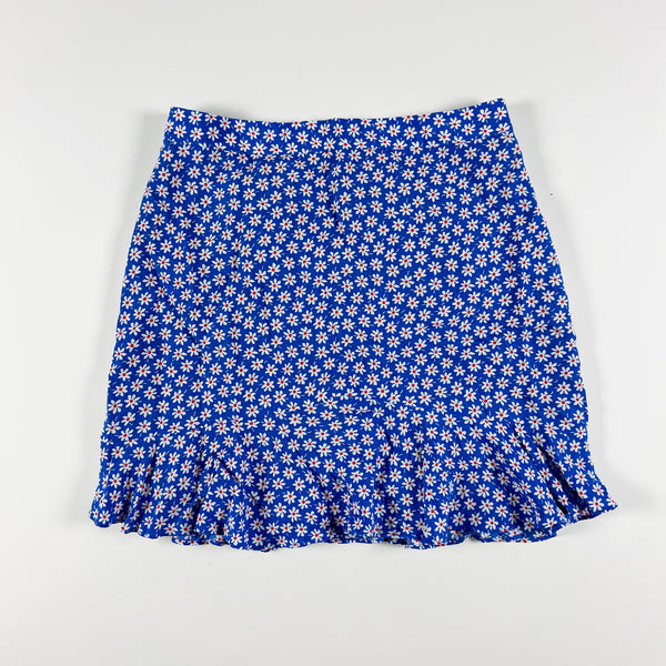 Madewell Women's Ruffle Edge Flirty Straight Skirt Mini Blue Daisy Floral Print