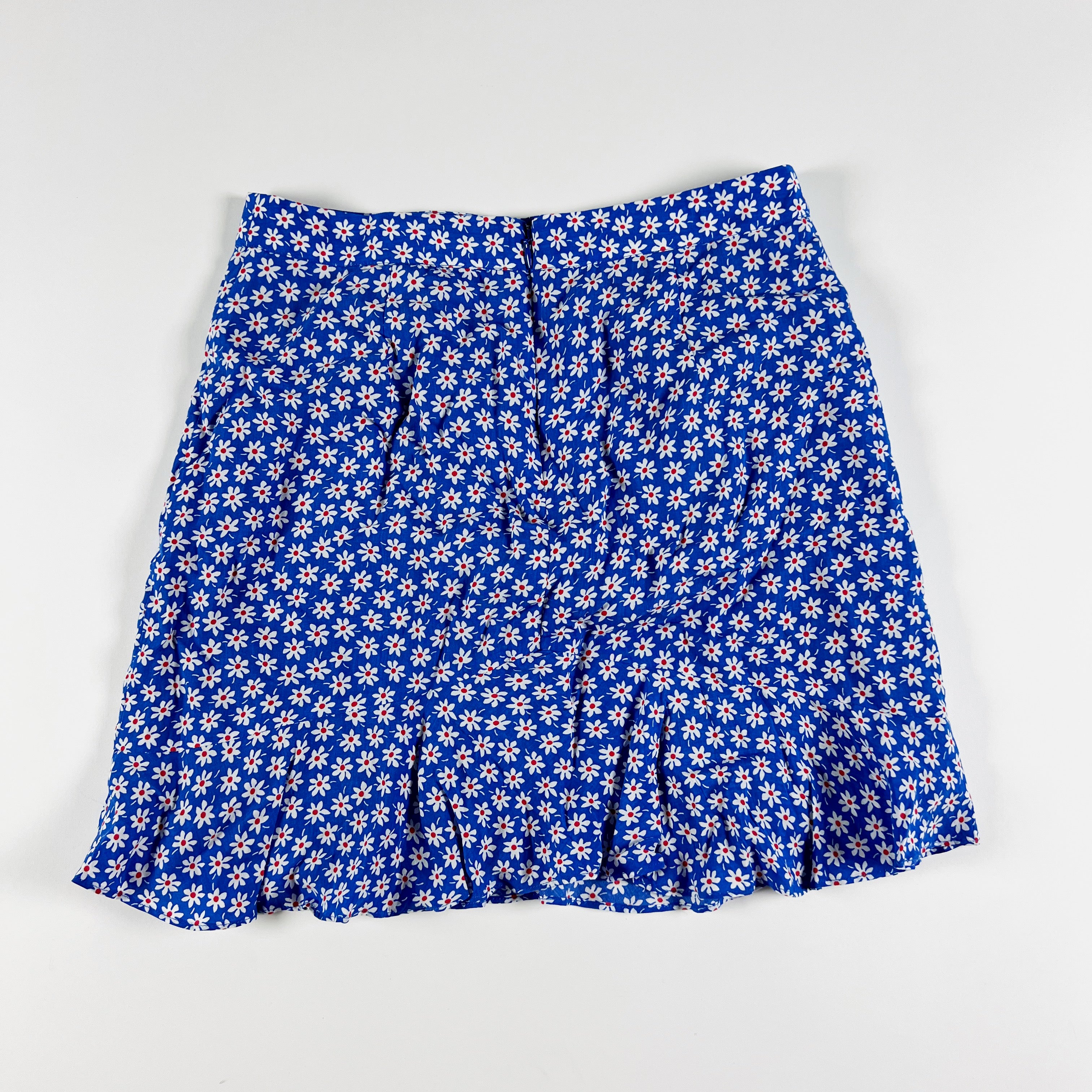 Madewell Women's Ruffle Edge Flirty Straight Skirt Mini Blue Daisy Floral Print