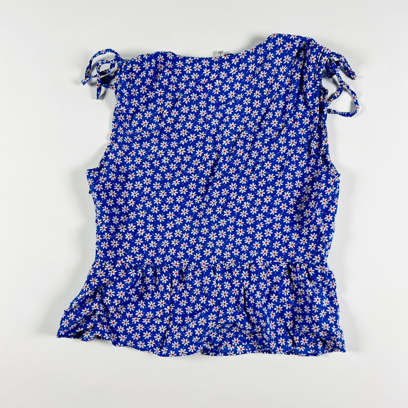 Madewell Belle Blue White Mini Daisy Print Pattern Ruched Tank Top Blouse 2